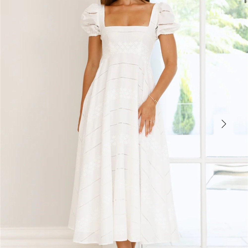 Hello Molly White Puff Sleeve Midi Dress